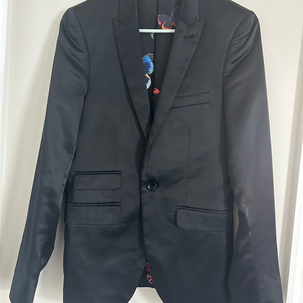 Paisley & Gray Black Sport Coat Satin Modern Slim Fit Butterfly Lining